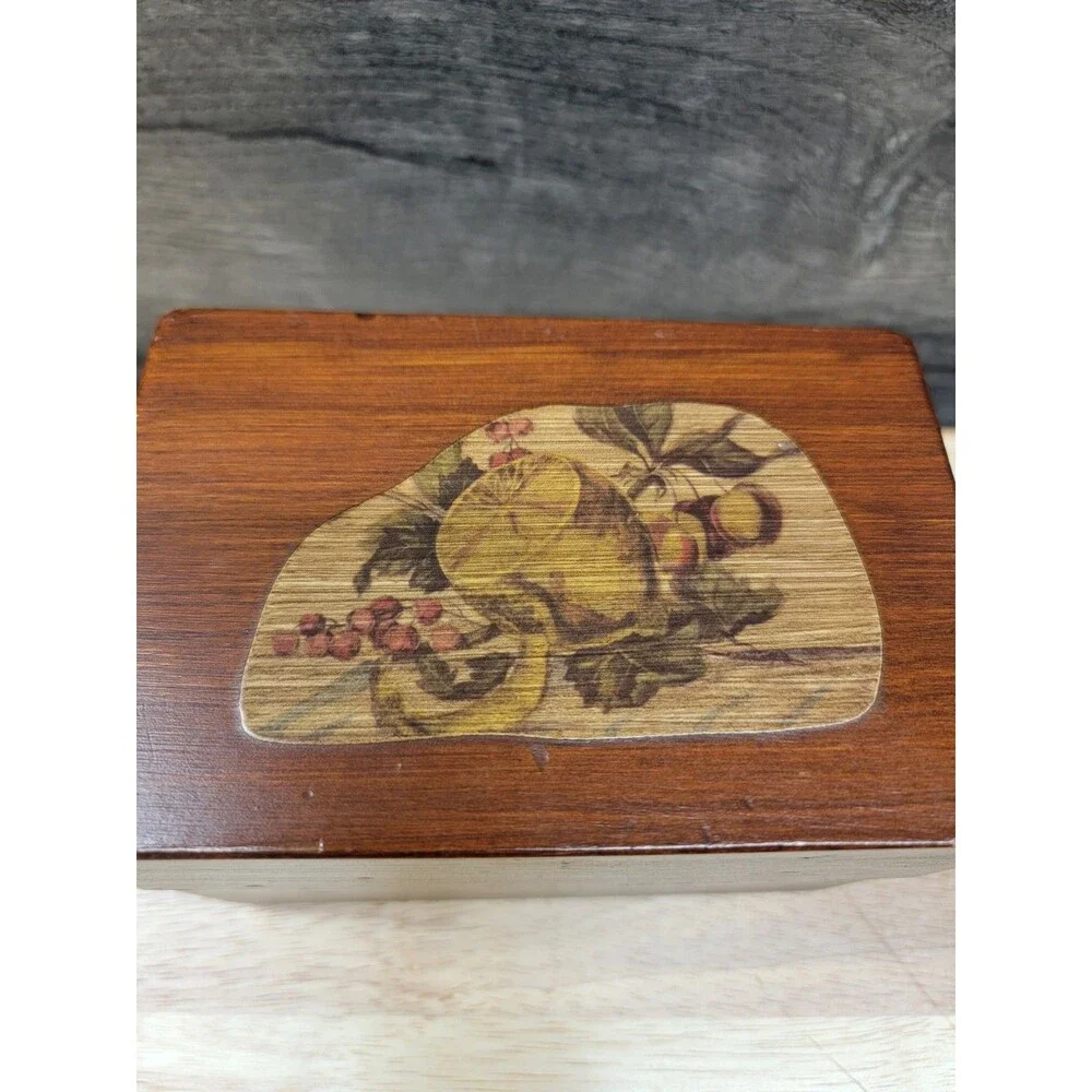 Recipe Box Wood Lemon & Berry Decoupage Top Lid 5 3/4